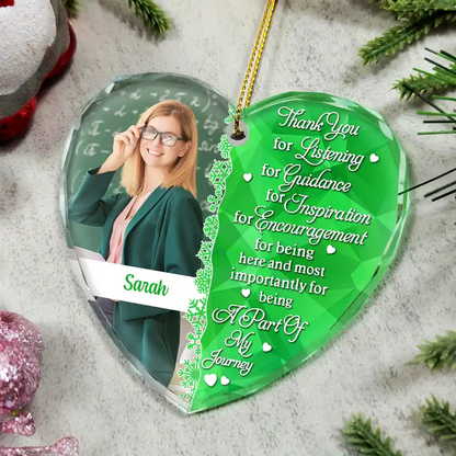 Custom Photo Thank You Friends, Co-workers, Boss, Manager, Mentor, Teacher, Nurse, Mom - Personalized Heart Shaped Acrylic Ornament