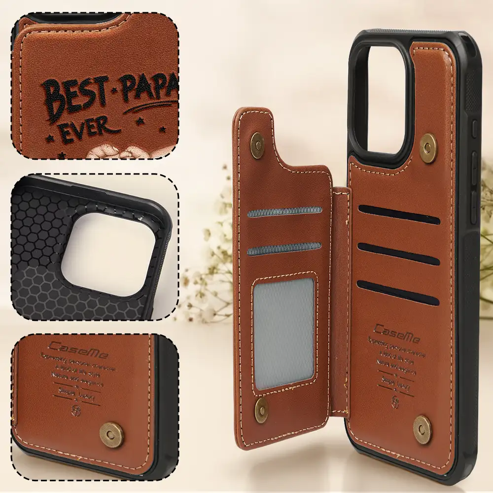 Best Dad Grandpa Ever Fist Bump - Personalized Leather Flip Wallet Phone Case
