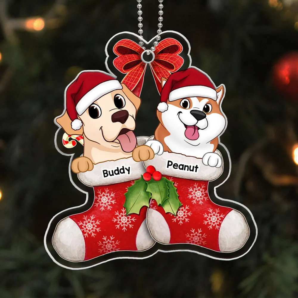 Cute Dogs On Christmas Stockings Personalized Acrylic Ornament