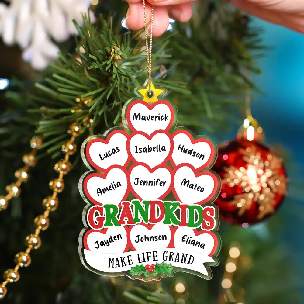 Grandkids Make Life Grand Hearts - Personalized Custom Shaped Acrylic Ornament