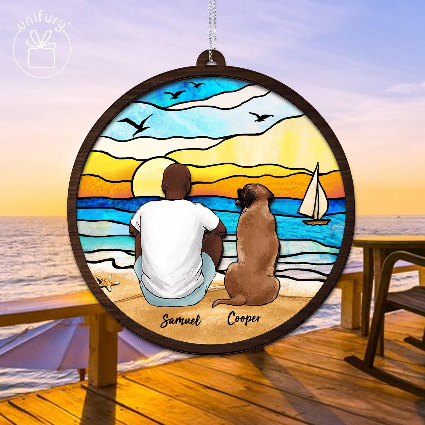 Beach Suncatcher Ornament Gifts, Personalized Christmas Gifts For Dog Cat Lovers, Dog Mom, Dog Dad