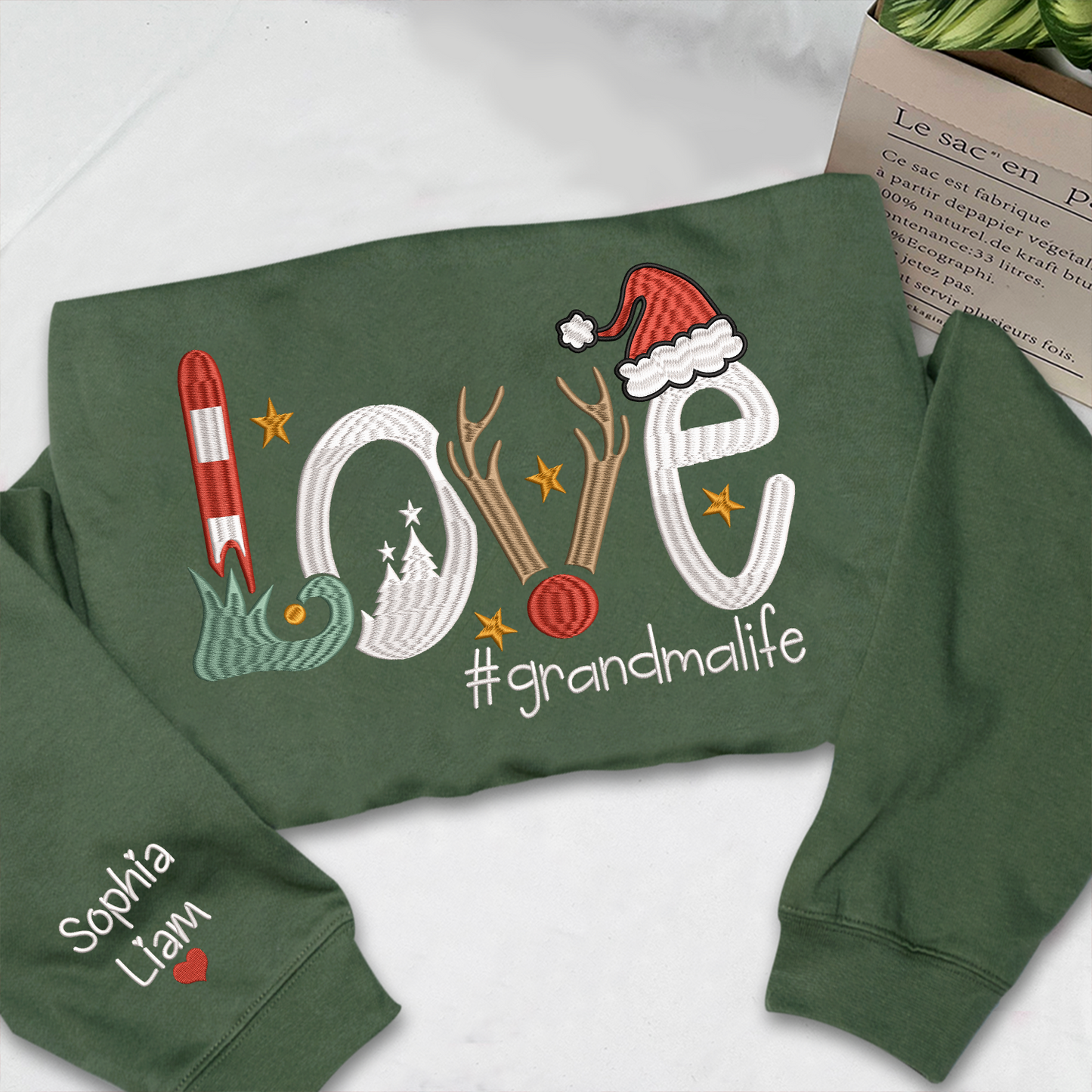 Embroidered Christmas Love Custom Gradma And Kids, Merry Christmas Gift For Grandma