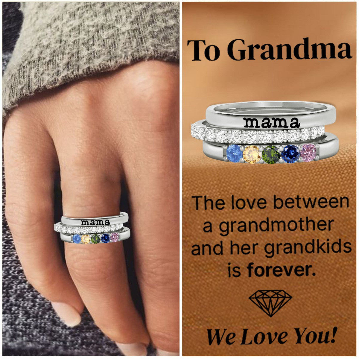 For Grandma - Custom With Grandkids' Birthstones Grandma's Ring