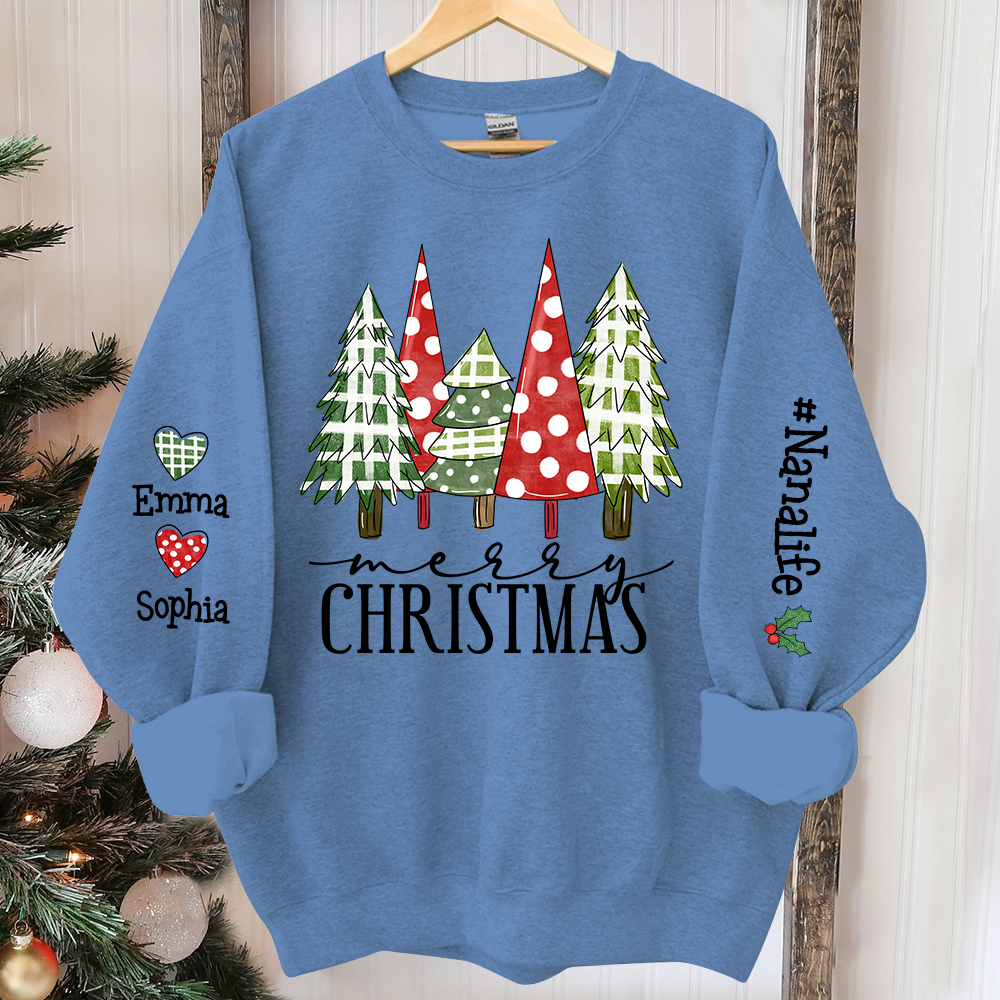 Christmas Tree Sweatshirt, Custom Nana And Kids Merry Christmas, Grandma Gift TH Sweatshirt