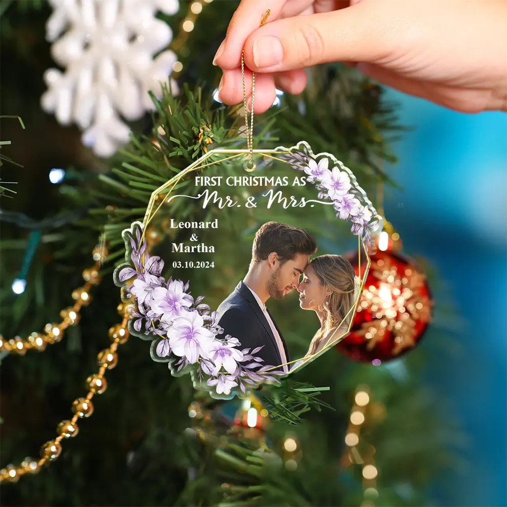 Custom Photo First Christmas Married - Personalized Custom Shaped Acrylic Ornament