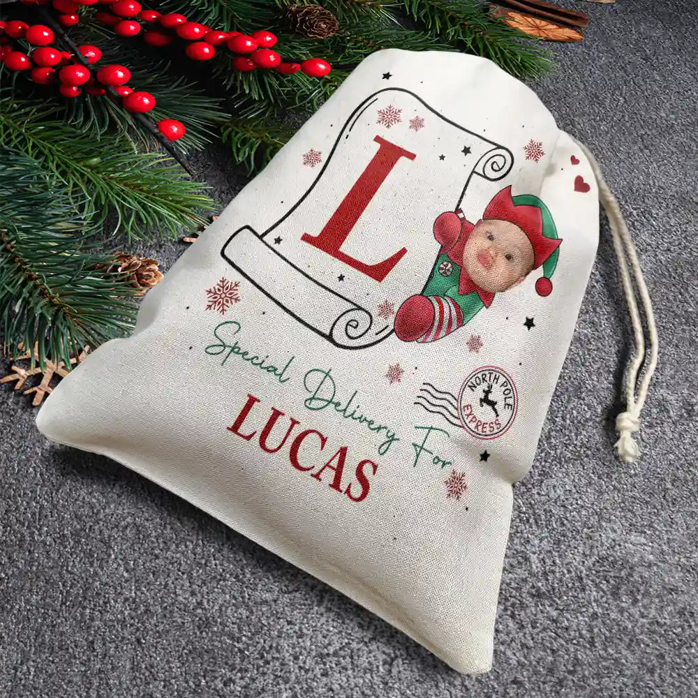 Custom Photo Special Delivery For Baby Santa - Personalized Favor Bag