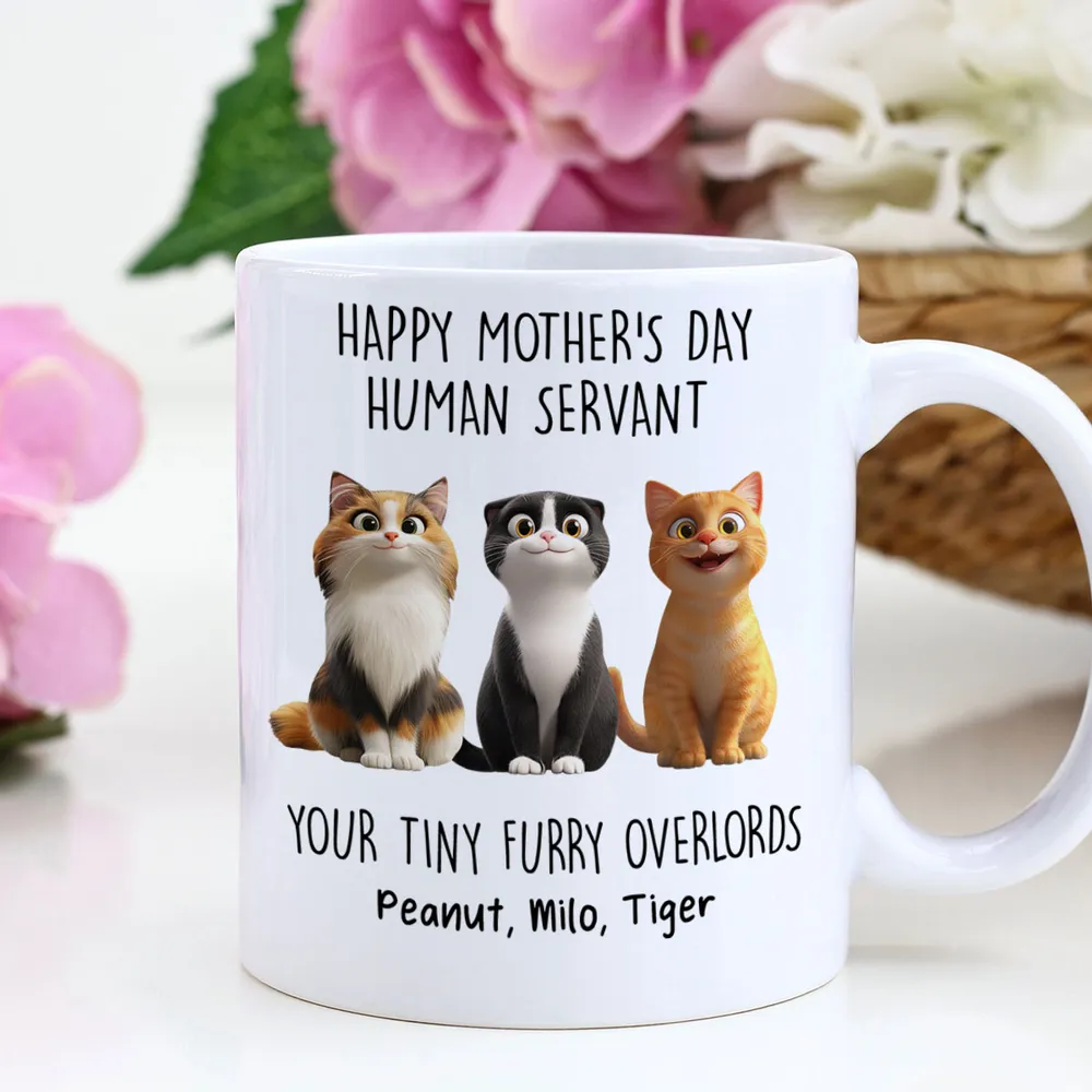 Happy Mother's Day Human Servant Personalized Mug, Funny Gift for Cat Moms