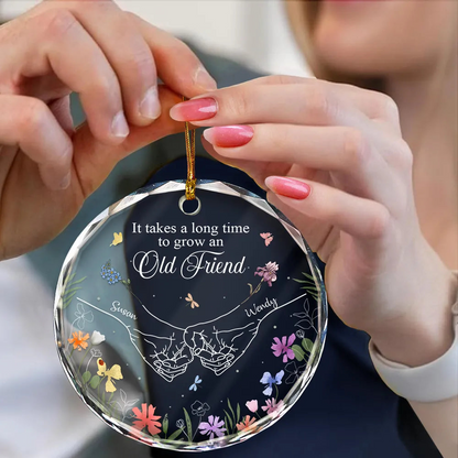 Birth Flower Hands Grow An Old Friend - Personalized Circle Acrylic Ornament