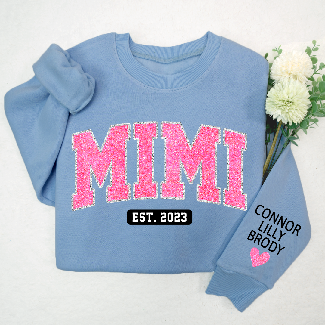 Mimi Pink Glitter Sweatshirt, Custom Mimi And Kids, Grandma Gift TH Sweatshirt