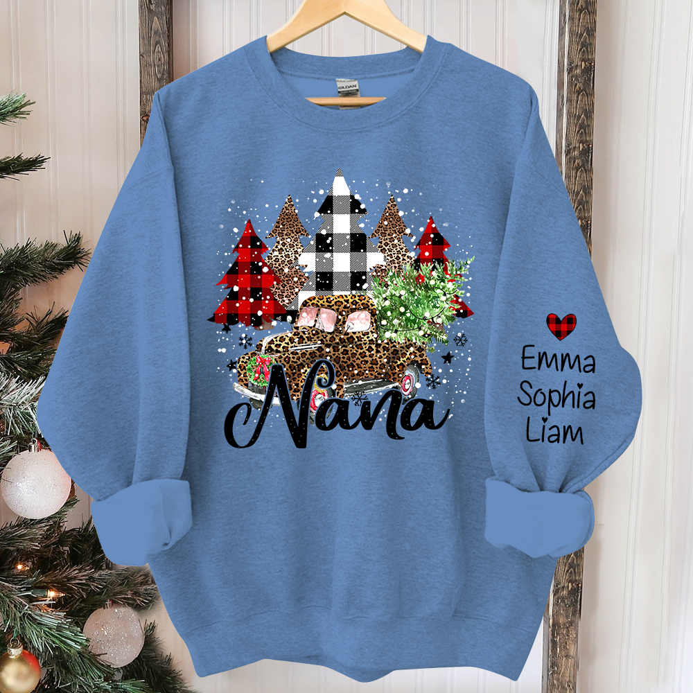 Nana Truck Christmas Sweatshirt, Custom Nana And Kids Tree Christmas, Grandma Gift TH Sweatshirt