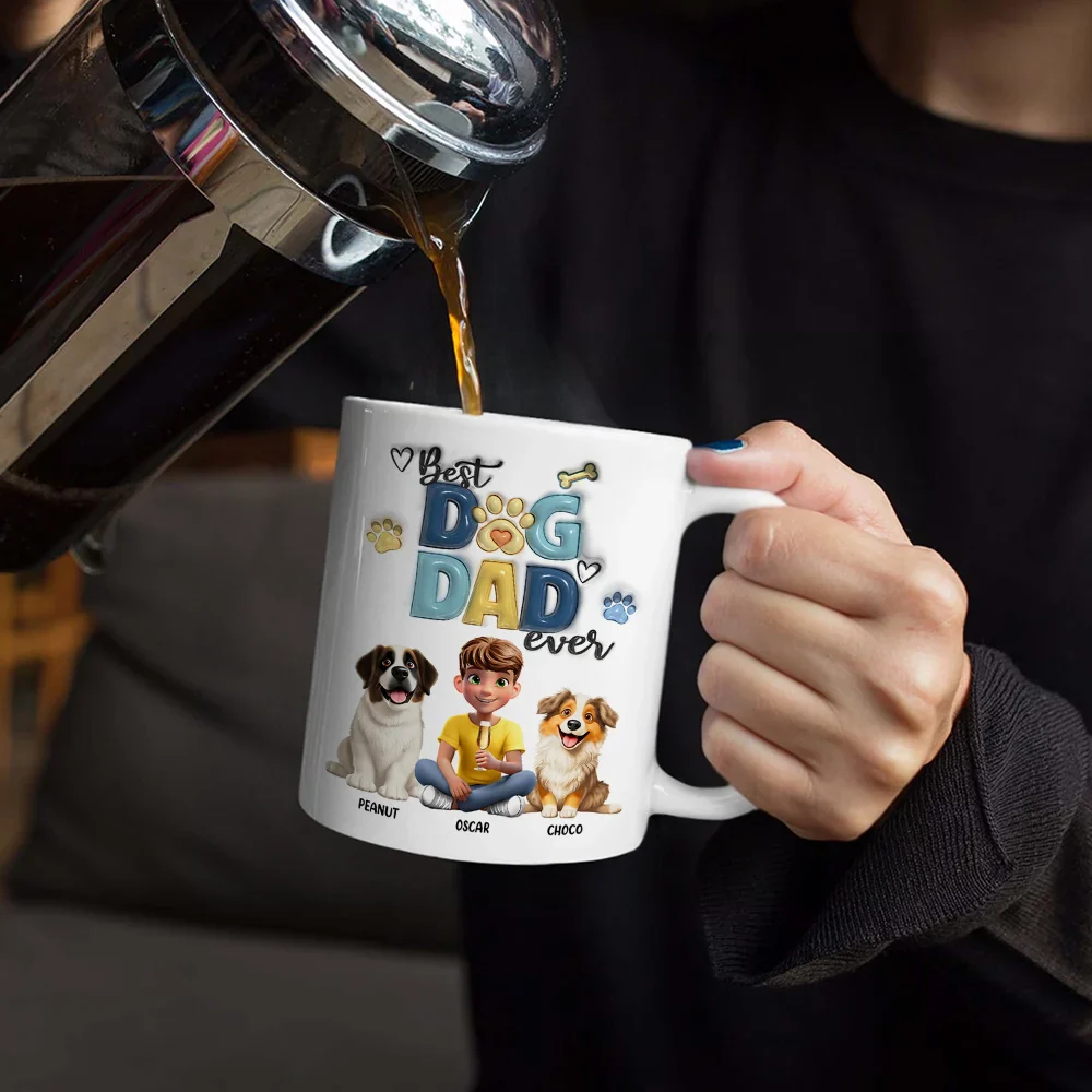 Best Dog Dad Ever - Personalized White Edge-to-Edge Mug
