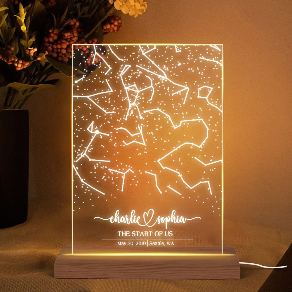 Custom Star Map by Date, Star map LED Night Light, Personalized Couple Constellation Map, Night Sky by Date, Engagement Gift for him and her