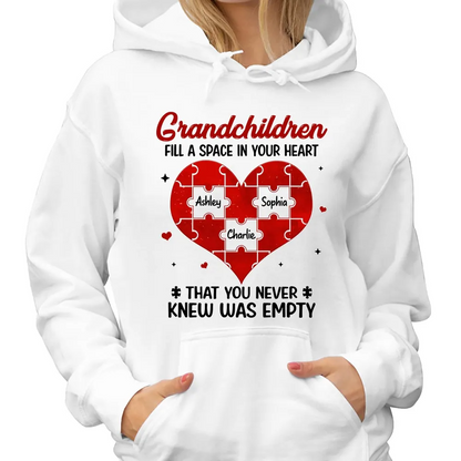 Grandchildren Fill Spaces In Grandma Heart Personalized Shirt