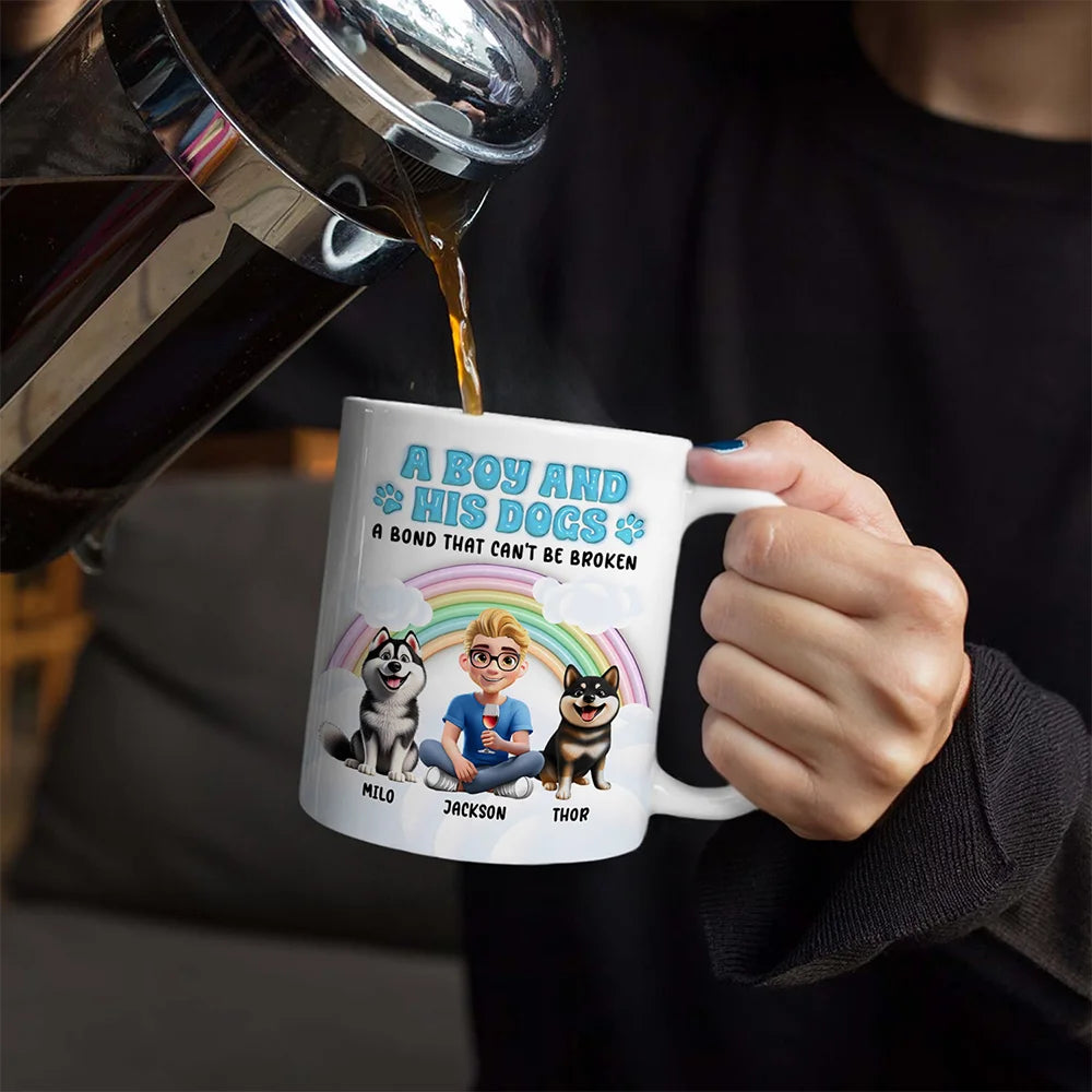 Rainbow A Girl And Her Dogs - 3D Inflated Effect Printed Mug, Personalized White Edge-to-Edge Mug