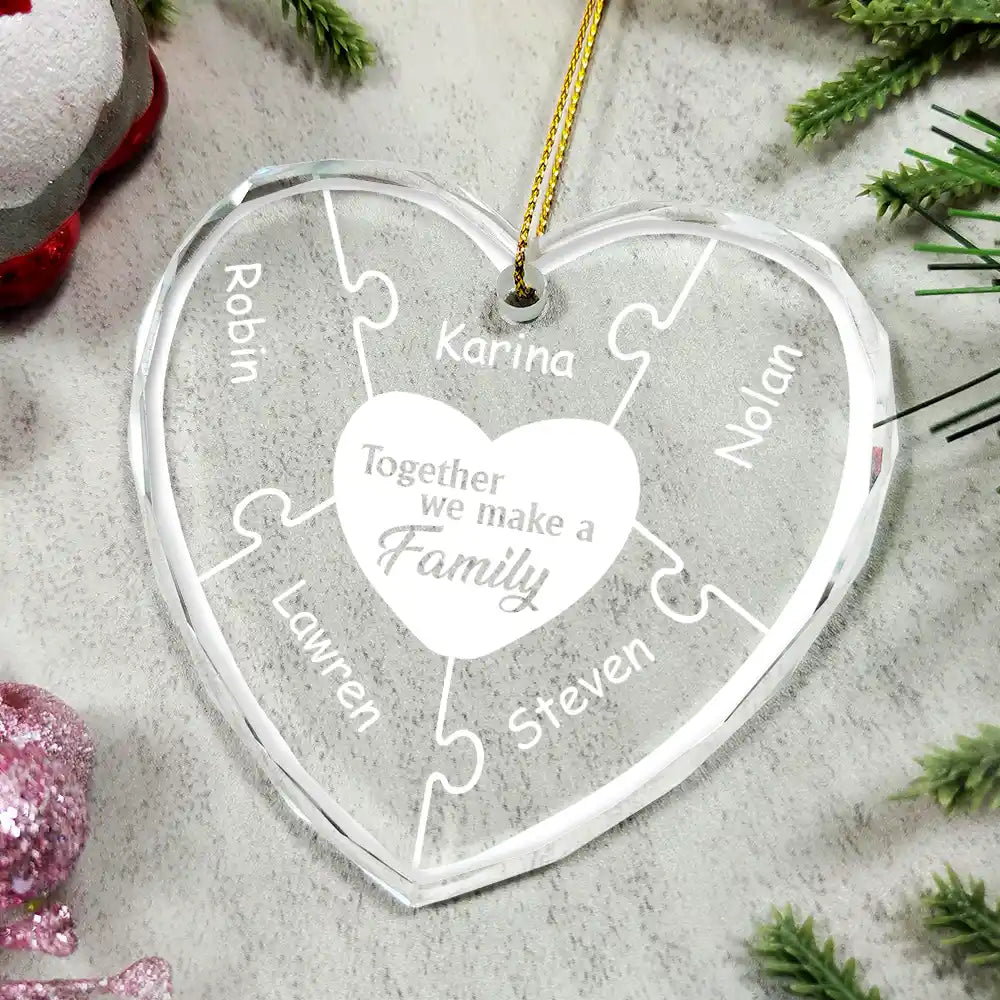 Christmas Together We Make A Family - Personalized Heart Shaped Acrylic Ornament