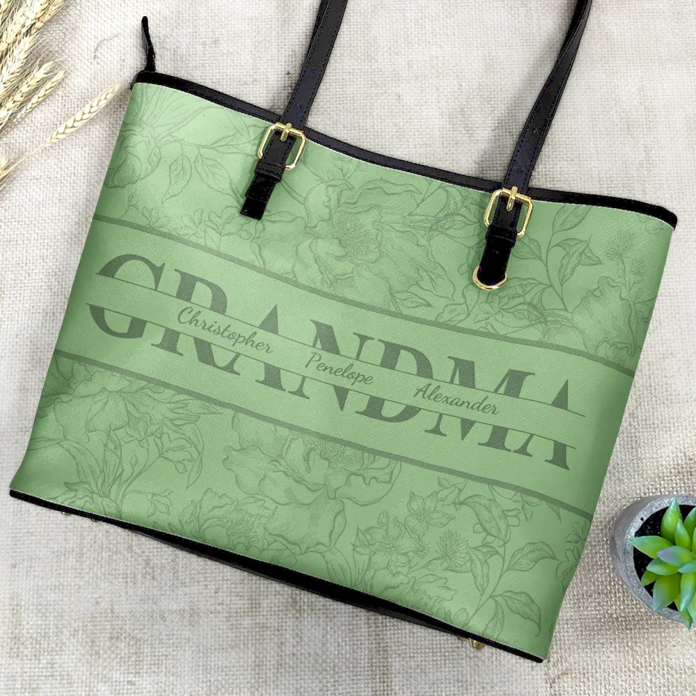 Mom Floral Design Trendy Bag - Personalized Leather Tote Bag