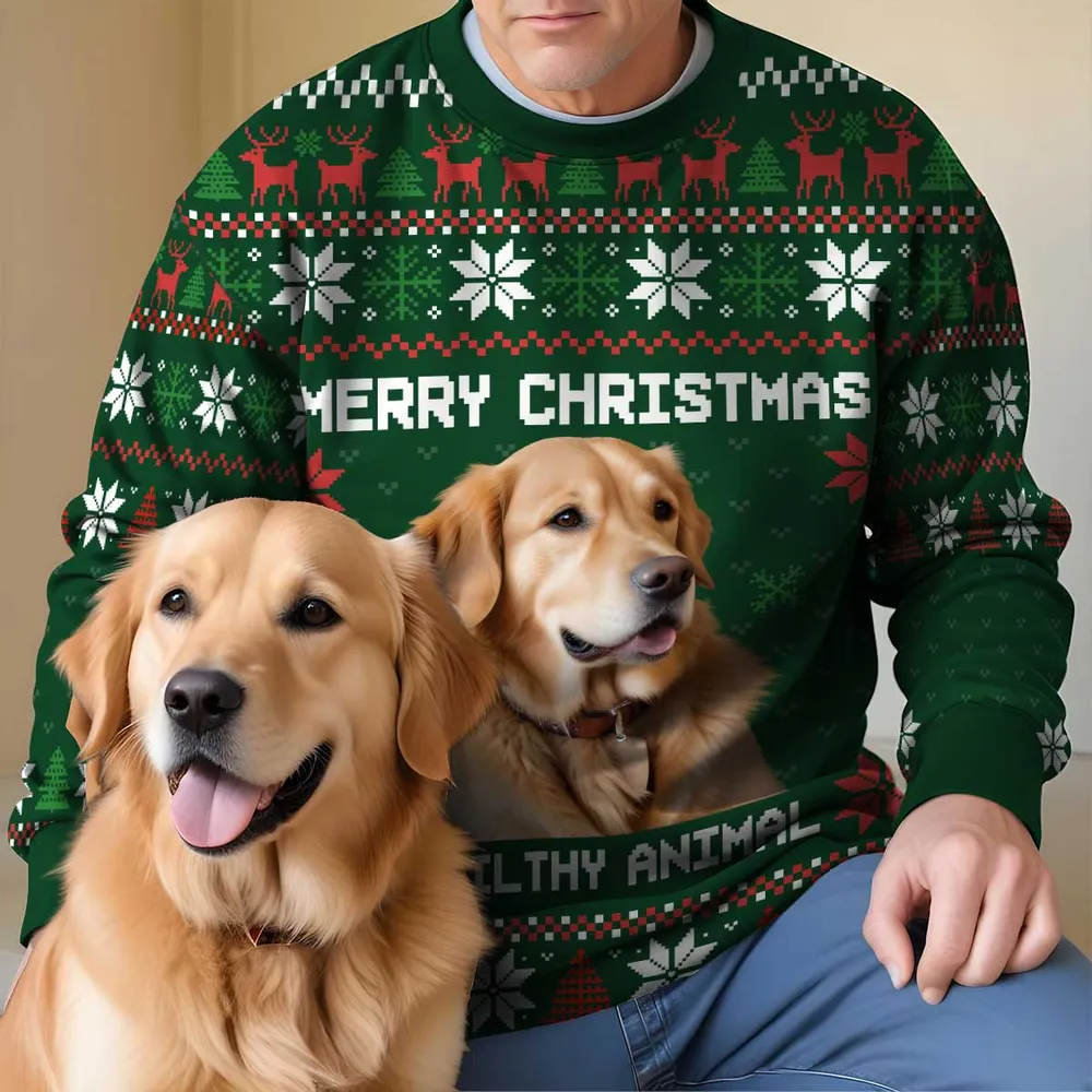 Merry Christmas Ya Filthy Animal Photo Inserted Personalized Faux Knit Ugly Sweater