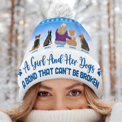 A Girl And Her Dog - Personalized Bobble Beanie Hat