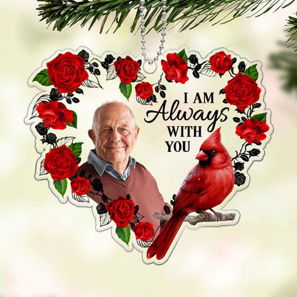 Photo Inserted Cardinal Roses Heart Remembrance Memorial Keepsake Sympathy Gift Christmas Personalized Acrylic Ornament
