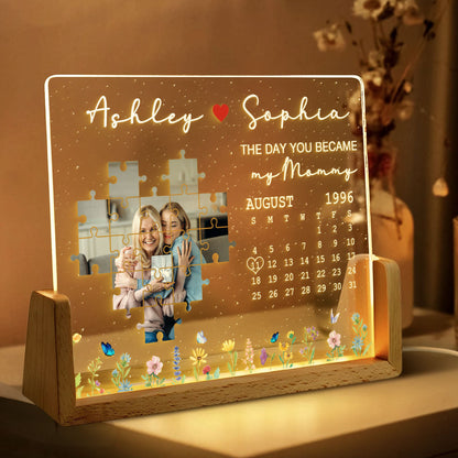 The Day You Became My Mom Grandma Upload Photo Puzzle Calendar Personalized U-Base Acrylic LED Night Light