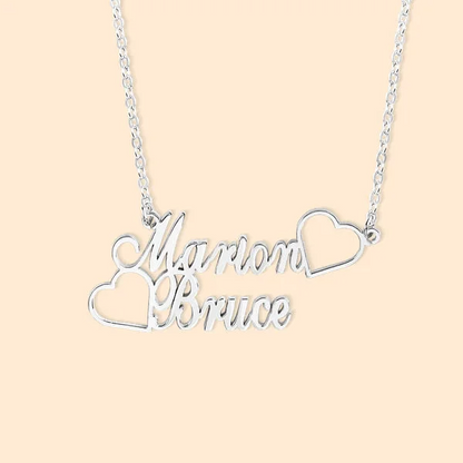 Personalized Two Name Necklace with Two Love Hearts Mother's Day Birthday Valentine's Day Gift for Women Girls