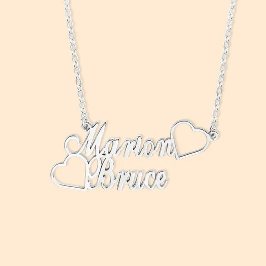 Personalized Two Name Necklace with Two Love Hearts Mother's Day Birthday Valentine's Day Gift for Women Girls