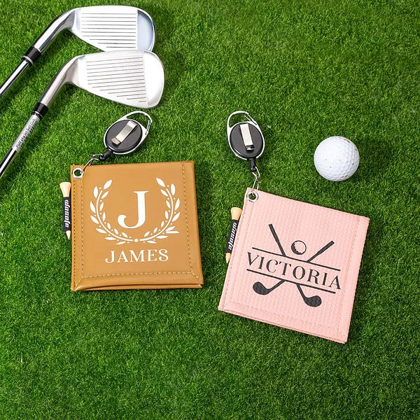 Personalized Leather Absorb Water Golf Towel with Golf Tees Retractable Clip Portable Accessories Birthday Gift for Golf Lovers