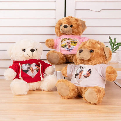 Personalised Cute Plush Stuffed Memory Bear with Heart Photo Shirt or Hoodie Memorial Anniversary Gift for Family Friend