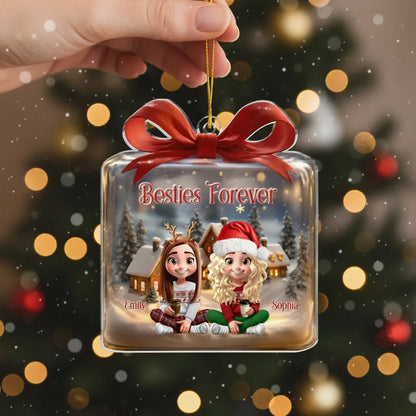 Custom Acrylic Ornament - Personalized Christmas Best Friend Birthday Gifts For Women, Besties, Sisters, BFF - Besties Forever Holiday Cheer