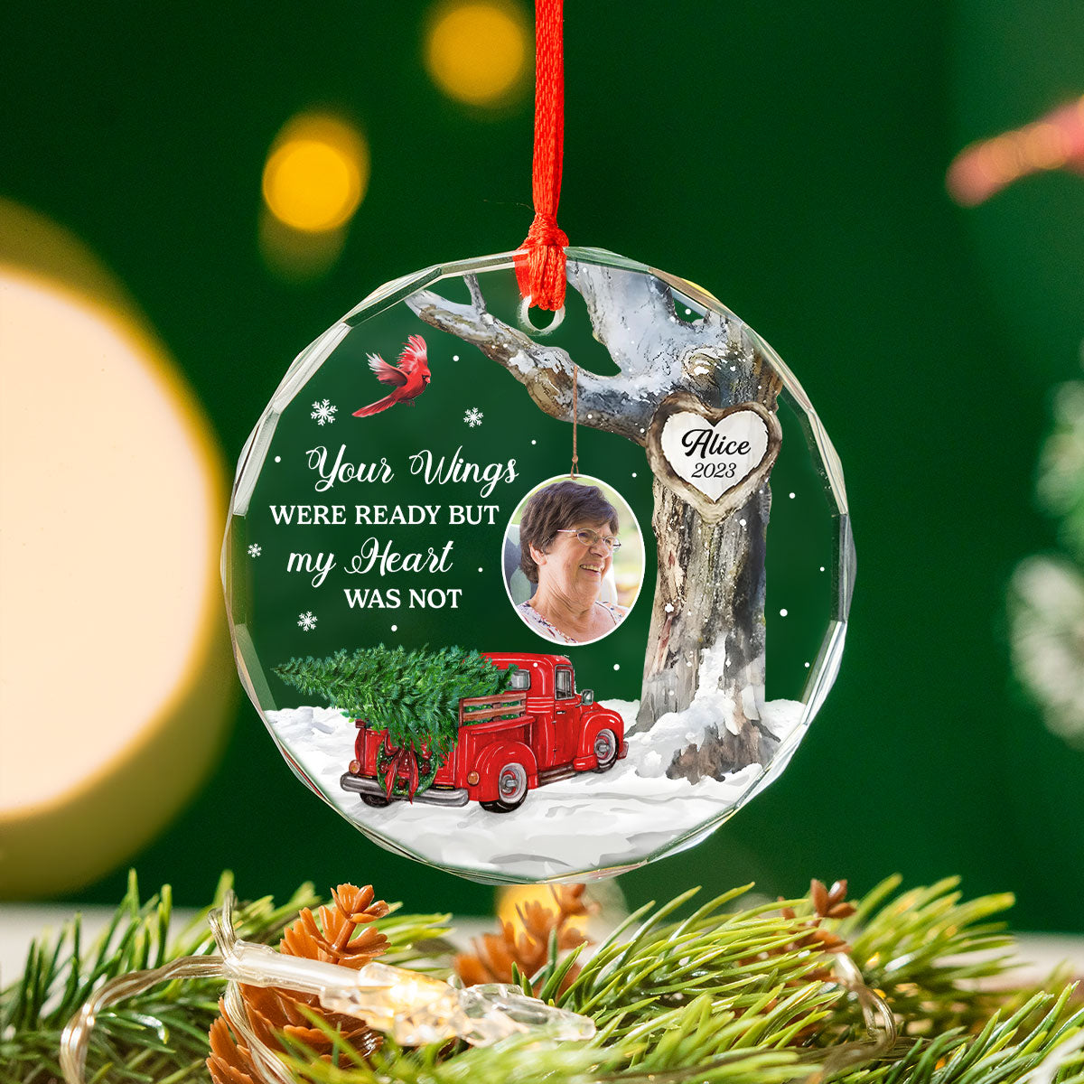 Always With You Photo Memorial Personalized Glass Ornament, Christmas Sympathy Keepsake, Lost Loved Ones Rememberance