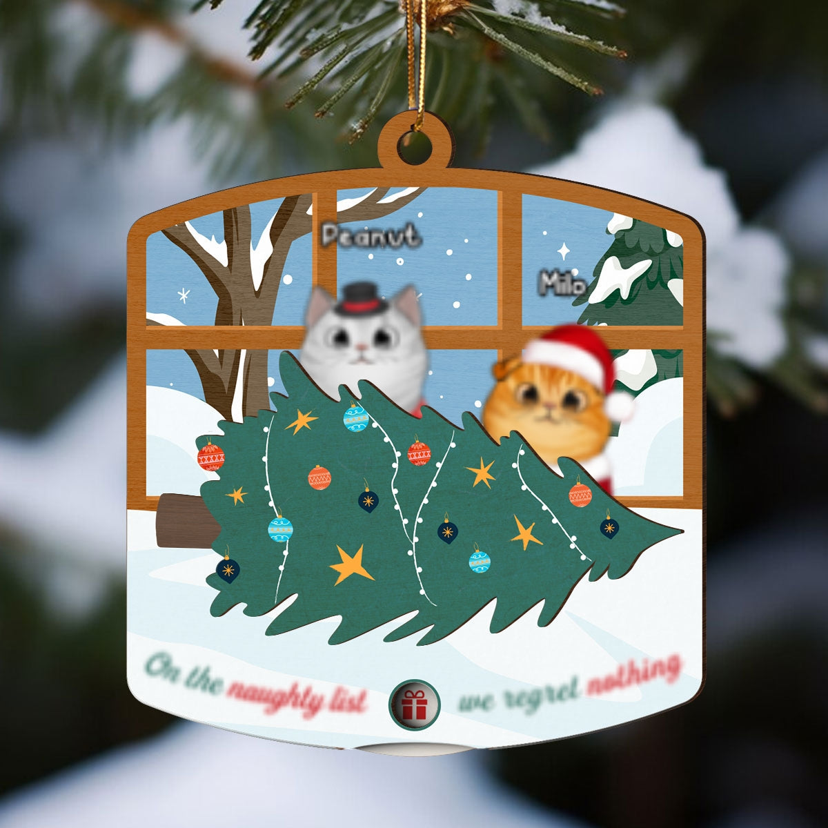 Naughty Cats Fallen Christmas Tree Personalized Countdown Ornament, Christmas Gift For Cat Owners, Cat Lovers