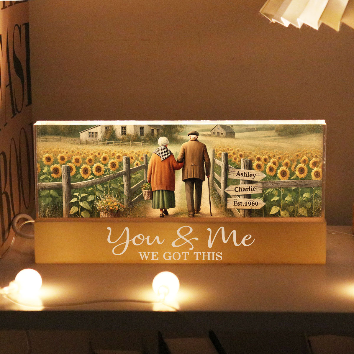 Old Couple Walking Growing Old Together Since Personalized Acrylic Block LED Night Light, Heartfelt Gift For Couple, For Him, For Her, Boyfriend, Girlfriend, Husband, Wife