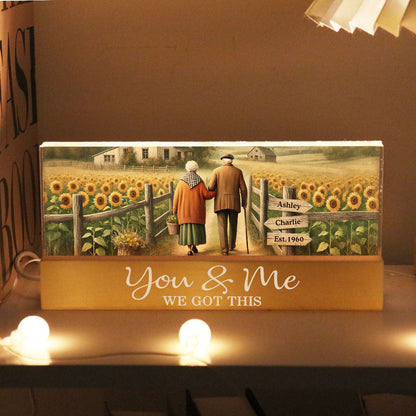 Old Couple Walking Growing Old Together Since Personalized Acrylic Block LED Night Light, Heartfelt Gift For Couple, For Him, For Her, Boyfriend, Girlfriend, Husband, Wife