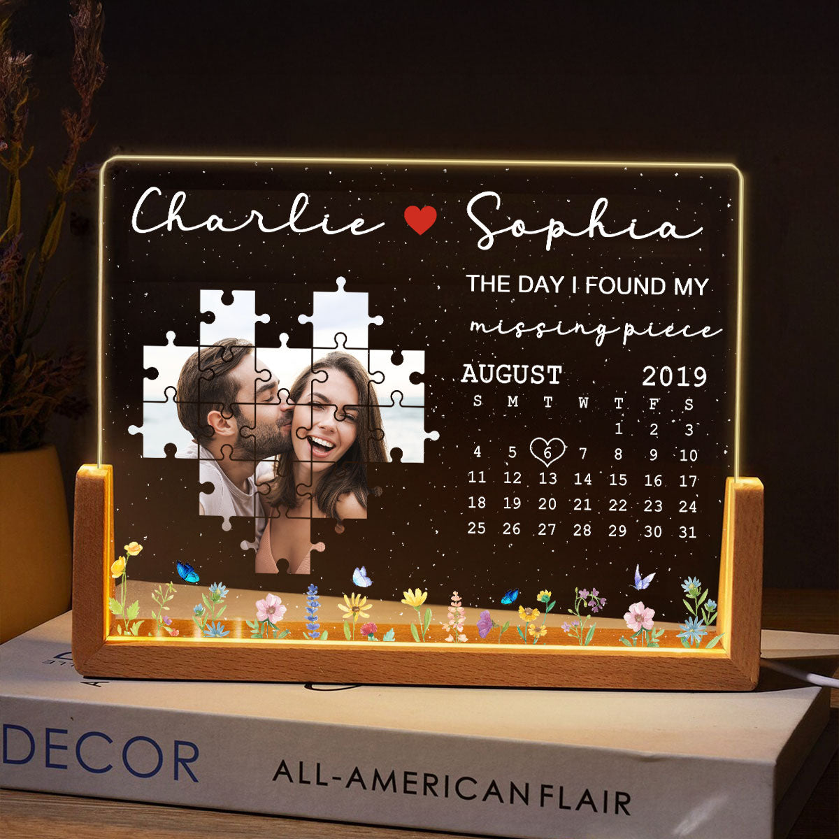 The Day I Found My Missing Piece Upload Photo Puzzle Calendar Personalized U-Base Acrylic LED Night Light