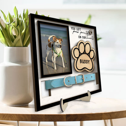 You Left Paw Prints On Our Hearts Photo Inserted Memorial Remembrance Gift Pet Collar Keepsake Personalized Wooden Pet Collar Holder