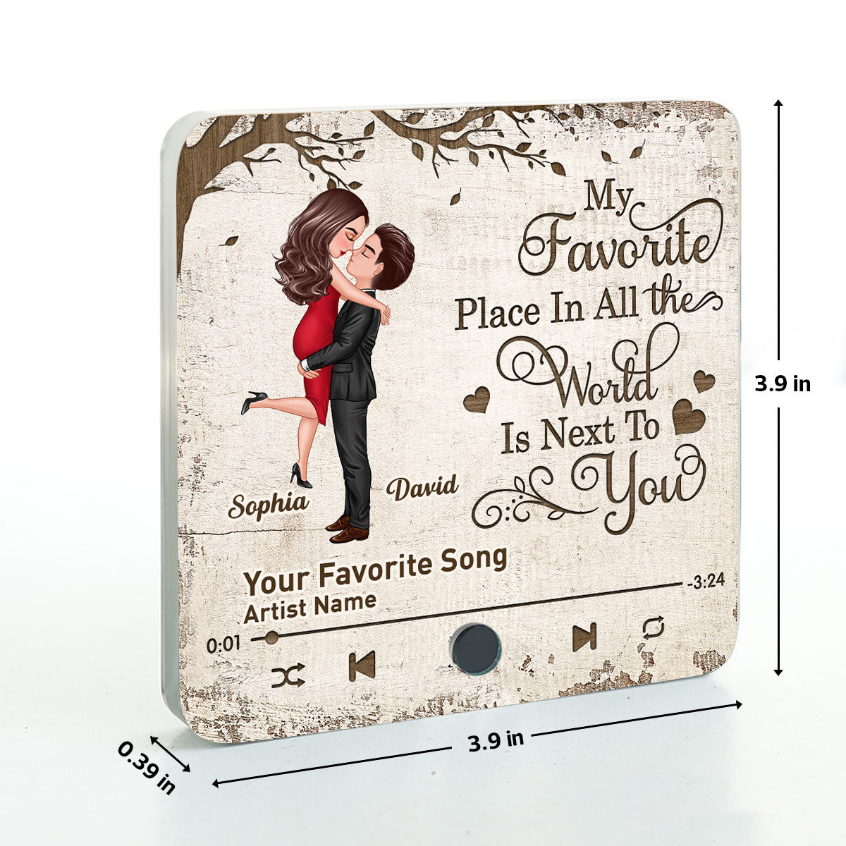 Favorite Place In The World Couple Hugging Kissing Personalized Music Fridge Magnet, Gift For Him, For Her, For Valentine's Day