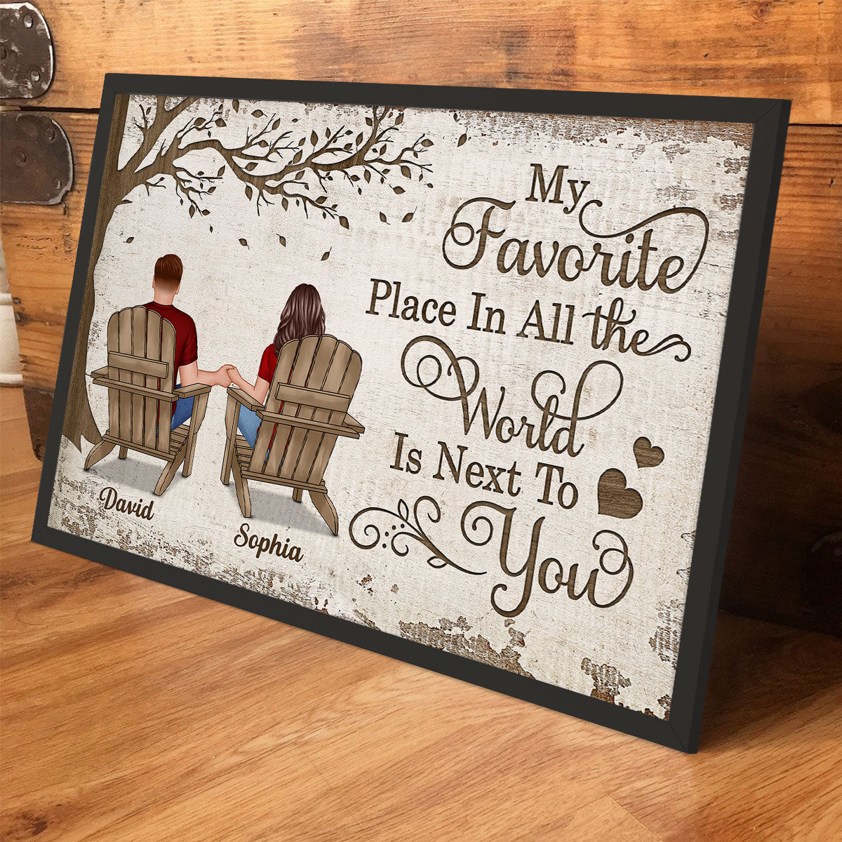 Back View Couple Sitting Under Tree Gift For Him For Her Personalized Horizontal Poster, Anniversary Gift for Your Loved Ones