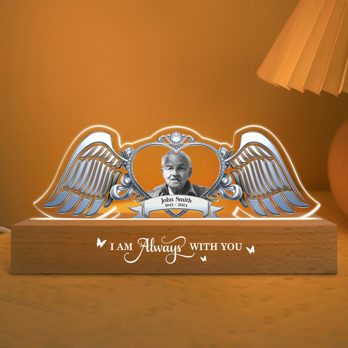 Angel Wings Memorial Those We Love Don't Go Away Personalized LED Night Light, Sympathy Gift For Loved Ones