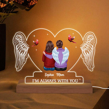Heart Wings Family Sitting Memorial Remembrance Gift Personalized Custom Shape Acrylic Plaque LED Night Light