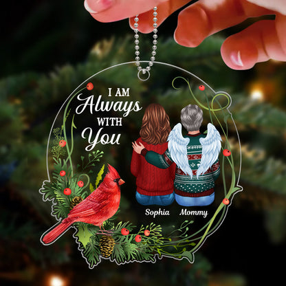 Always With You Cardinal Wreath Remembrance Memorial Keepsake Christmas Personalized Acrylic Ornament
