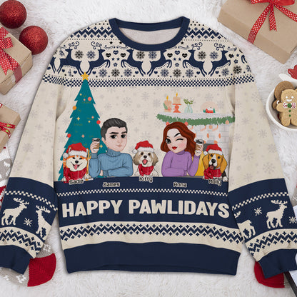 Happy Pawlidays To Dog Mom Dad - Personalized Custom All-Over-Print Sweatshirt