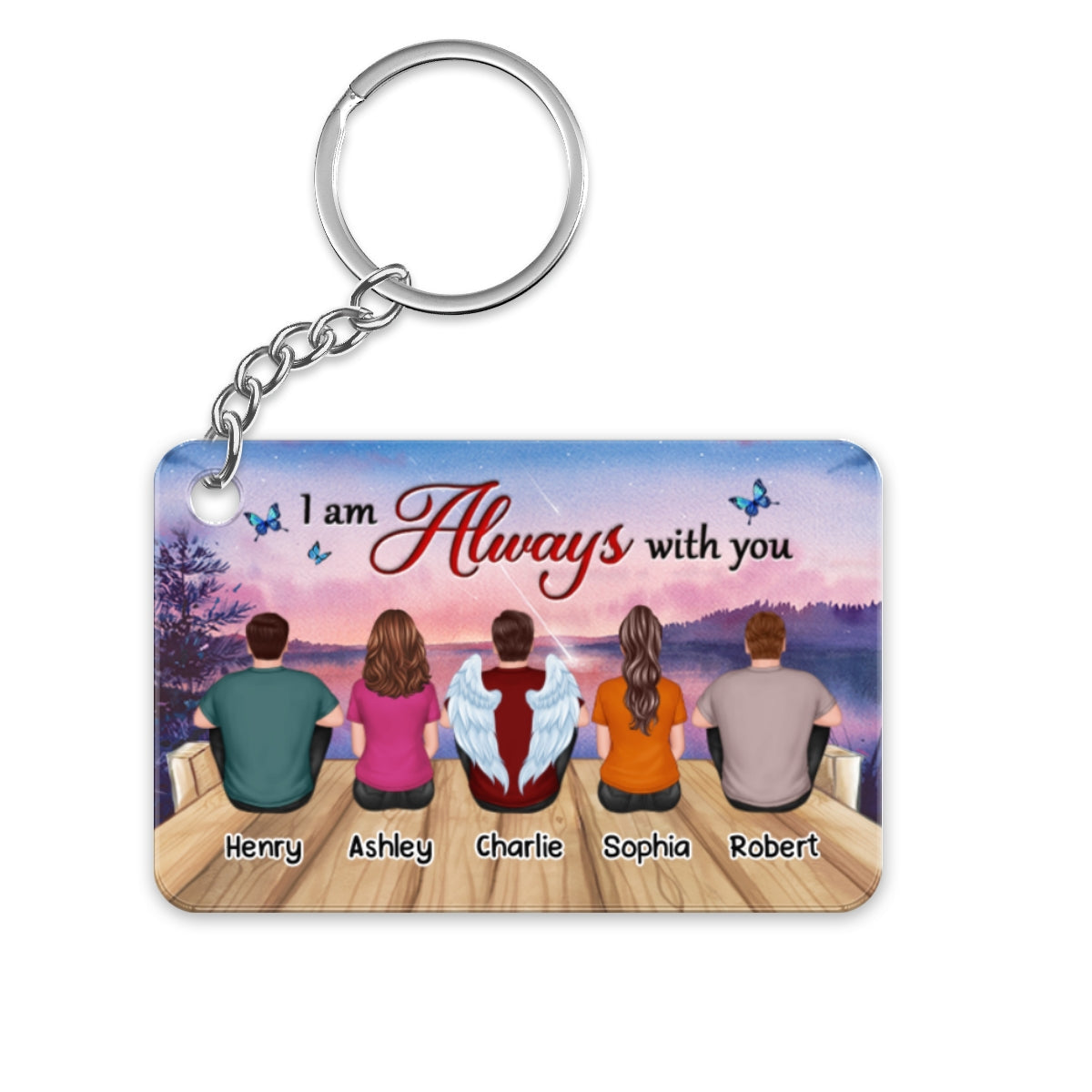 Purple Sunset Lake View Memorial Always With You Remembrance Keepsake Personalized Acrylic Keychain