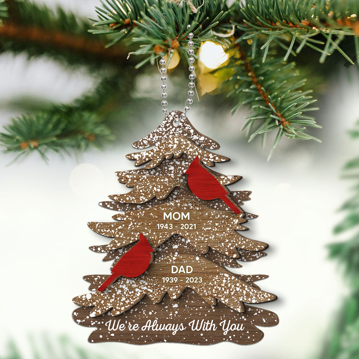Cardinals Always With You Memorial Christmas Personalized 2-Layer Wooden Ornament, Christmas Decor, Sympathy Gift, Remembrance Gift