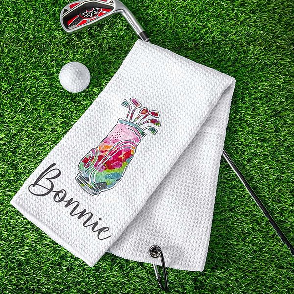 Personalised Colorful Golfing Clubs Golf Waffle Towel Absorb Sweat with Hanging Clip Name Birthday Gift for Golf Lovers