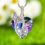 Personalised Butterfly Pendant Zircon Necklace Adorned with Heart Crystal Engraved Name Gift for Woman