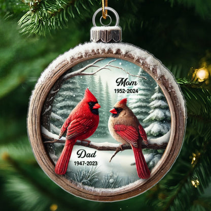 Winter Scene Memorial Cardinal Sympathy Gift Remembrance Keepsake 3D Effect Personalized Acrylic Ornament