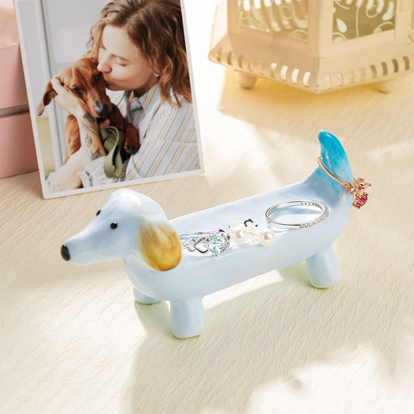 Personalised Funny Dachshund Dog Ceramic Trinket Ring Jewellery Holder with Name Birthday Wedding Bridal Shower Gift for Dachshund Lovers