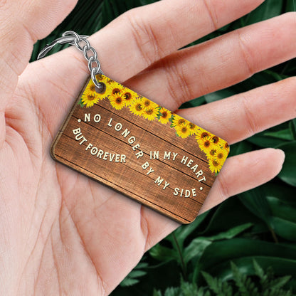 Sunflower No Longer By My Side Forever In My Heart Whole Family Memorial Remembrance Gift Personalized Wooden Keychain