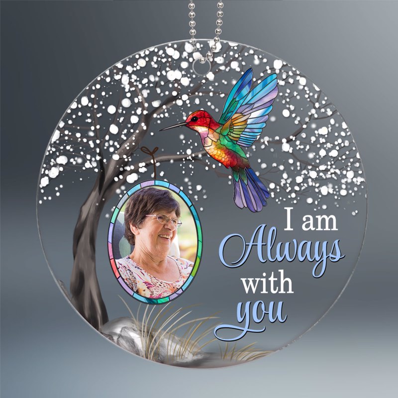 Always With You Blossom Tree Stained Glass Hummingbird Photo Uploaded Personalized Acrylic Ornament