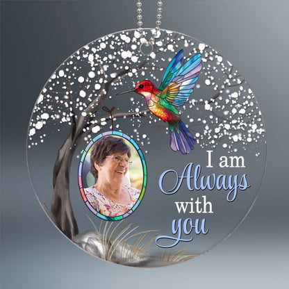 Always With You Blossom Tree Stained Glass Hummingbird Photo Uploaded Personalized Acrylic Ornament